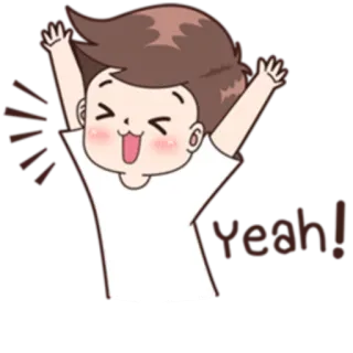 😃 Yeah! 만화, 행복, 신남, 축하, 기쁨, 소년, 애니메이션 whatsapp sticker