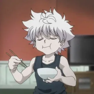 🌑 Killua Zoldyck Hunter x Hunter 애니메이션, 소년, 먹기, 젓가락, 귀여운 telegram sticker