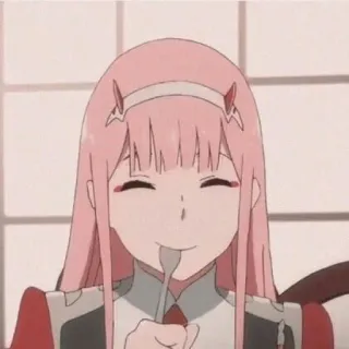 🍭 Zero Two Darling in the Franxx Anime, Zero Two, Darling in the Franxx, Kawaii, Imut, Rambut pink, Senyum telegram sticker