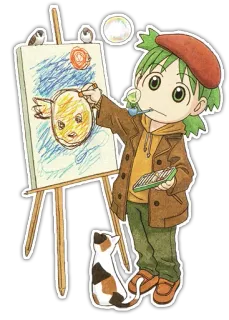 🎨 Anime, Dibujos animados, Artista, Pintura, Niño, Gato whatsapp sticker