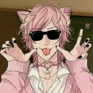 😼 Anime, Personnage, Lunettes de soleil, Oreilles de chat, Kawaii, Langue telegram sticker