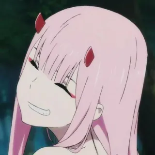 😋 Zero Two Darling in the Franxx Anime, Manga, Zero Two, Darling in the Franxx, Pelo Rosa, Cuernos, Lindo, Kawaii telegram sticker