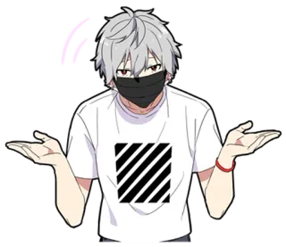 ⭐ アニメ, マスク, 白い髪, 肩をすくめる, 漫画, キャラクター, デジタルアート telegram sticker