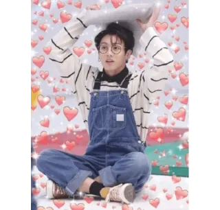 🐰 kpop, cuori, carino, uomo, occhiali, salopette telegram sticker
