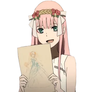 😀 Zero Two Darling in the Franxx anime, pink hair, cute, girl, drawing telegram sticker