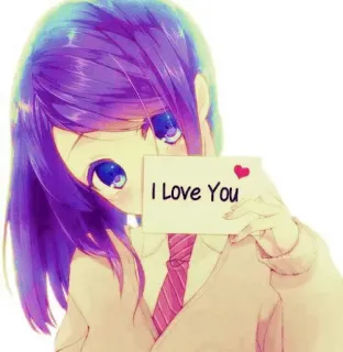 😶 I Love You Anime, Amor, Menina, Fofo, Coração, Romance, Mensagem telegram sticker
