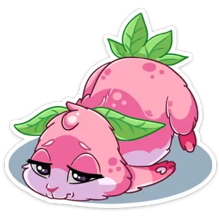 😔 น่ารัก, สัตว์, สตรอว์เบอร์รี, สีชมพู, การ์ตูน, คาวาอิ, สัตว์แฟนตาซี telegram sticker