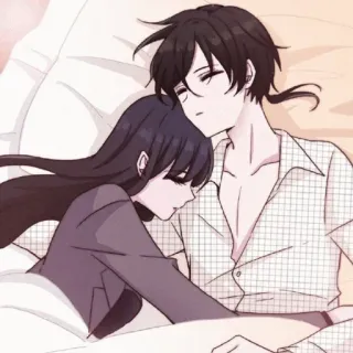 🥀 coppia, dormire, anime, amore, romantico telegram sticker