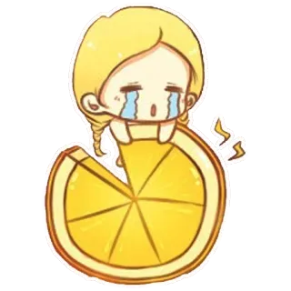 🍋 울음, 슬픈, 주황색, 귀여운, 귀여운, 소녀, 과일 telegram sticker