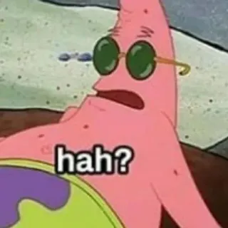 ❓ Patrick Star Spongebob Squarepants hah? patrick étoile, bob l'éponge, dessin animé, hein?, mème, lunettes de soleil whatsapp sticker