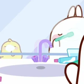 🌟 Molang cartoon, cute, rabbit, toothbrush, bathroom telegram sticker