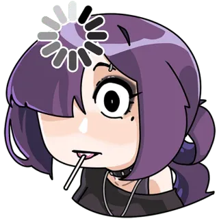 😵‍💫 gadis anime, chibi, permen lolipop, ikon memuat, rambut ungu, imut, kartun, stiker telegram sticker