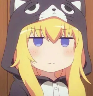 😕 Gabriel Gabriel DropOut anime, carino, ragazza, assonnata, gatto, felpa con cappuccio, chibi telegram sticker
