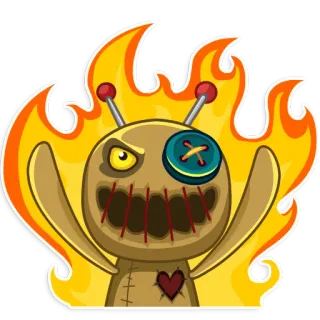 👿 boneco vodu, fogo, assustador, olho de botão, pontos, coração telegram sticker