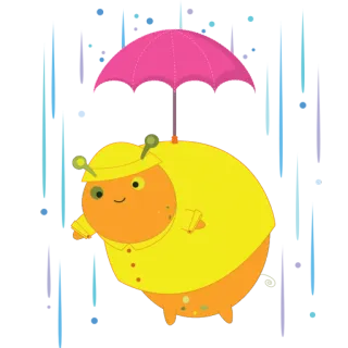 ☔ Cartone animato, Ombrello, Impermeabile, Carino, Personaggio, Giallo, Arancione whatsapp sticker