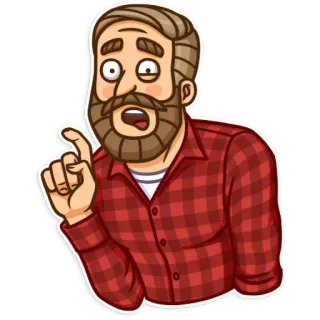😧 pria, flanel, kartun, jenggot, khawatir, stiker, menunjuk telegram sticker