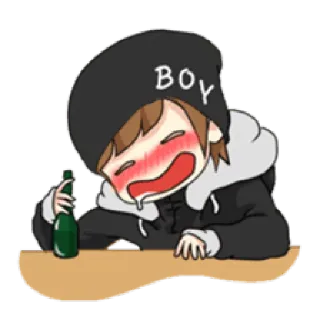 🍾 BOY Anime, Mabuk, Kartun, Anak laki-laki, Alkohol, Kupluk whatsapp sticker
