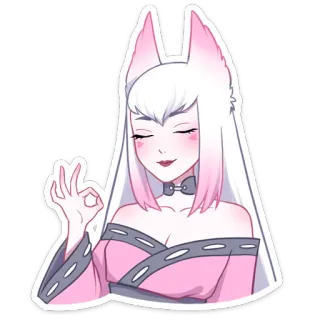👌 anime, cute, fox, girl, ears, okay telegram sticker