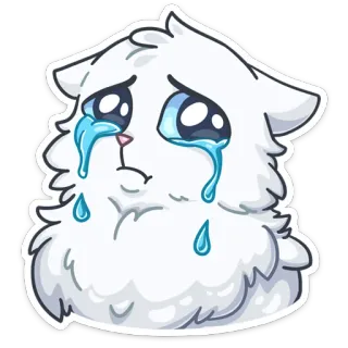 😭 cat, crying, sad, tears, fluffy, white cat, emoticon telegram sticker