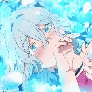 😳 anime, chorando, triste, feminino, menina, cabelo azul whatsapp sticker