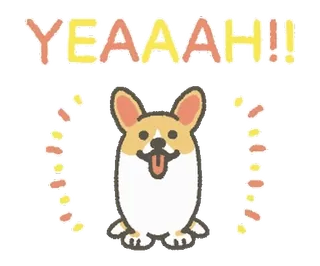 😆 YEAAAH!! corgi, hond, feest, vrolijk, schattig, dier whatsapp sticker