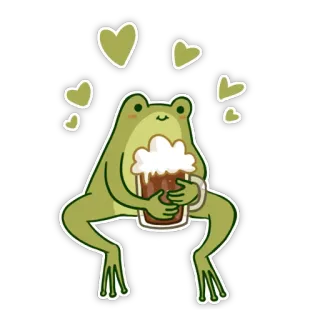❤️ frog, beer, cute, animal, cartoon, heart, drinking telegram sticker