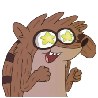 🤩 Rigby Regular Show kreskówka, animacja, Rigby, Zwyczajny serial, szczęśliwy, podekscytowany telegram sticker