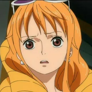 🍊 Nami One Piece Anime, Dessin animé, Femme, Cheveux orange, Nami, One Piece, Inquiète whatsapp sticker