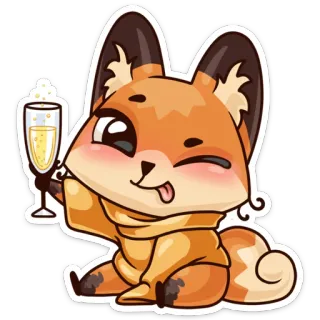 🥂 fuchs, cartoon, toast, feier, tier, kawaii telegram sticker