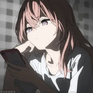 🎀 @HAWKS anime, gadis, rambut merah muda, ponsel pintar, potret telegram sticker