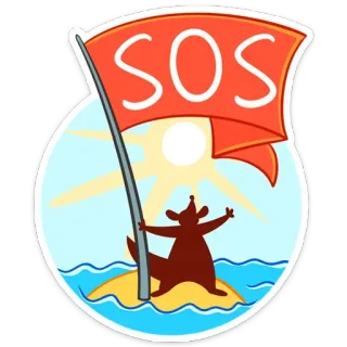 🆘 SOS SOS, distress signal, flag, island, cartoon animal, help telegram sticker