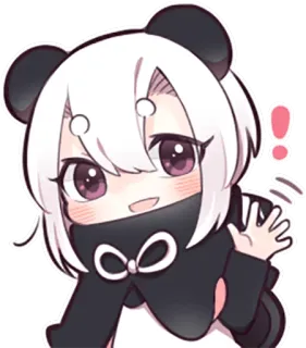 👋 estilo anime, lindo, panda, orejas de panda, dibujos animados, chica anime, saludando, kawaii telegram sticker