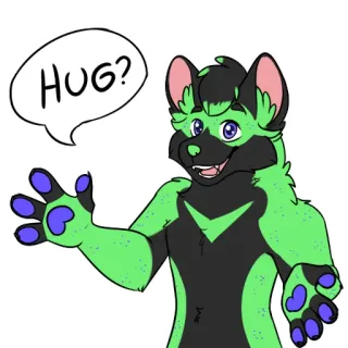 🤗 HUG? furry, hug, green, anthropomorphic, cute, cartoon, animal telegram sticker