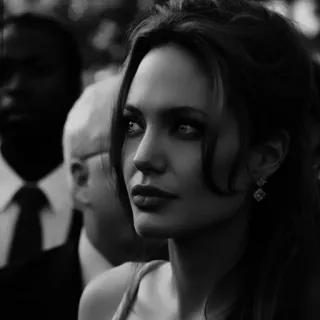🗻 Angelina Jolie attrice, ritratto, bianco e nero, celebrità, film telegram sticker