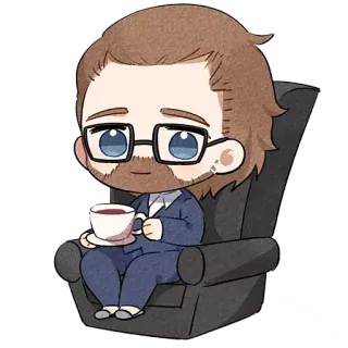 ☕️ homem, desenho animado, chá, cadeira, sentado, fofo whatsapp sticker