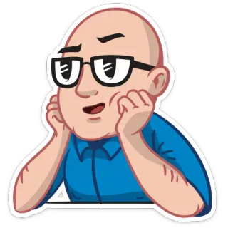 🙂 man, glasses, cartoon, bald, thinking, expression, portrait whatsapp sticker