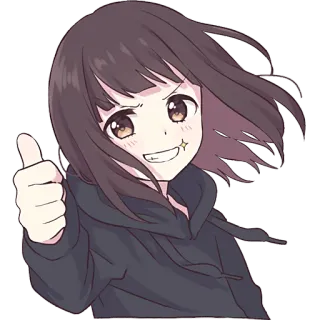 👍 anime girl, thumbs up, happy, smiling, cute, hoodie, kawaii whatsapp sticker