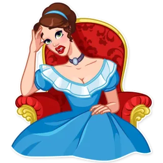 🙄 femme, personnage, dessin animé, robe, assise, chaise, robe de soirée, princesse telegram sticker
