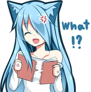 💢 what !? fille anime, mignon, livre, manga, question whatsapp sticker