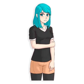 😥 Anime meisje, Cartoonfiguur, Blauw haar, Illustratie, Vrouw, Tiener, Staand telegram sticker