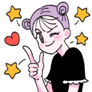 😉 fille, étoiles, cœur, mignon, dessin animé telegram sticker