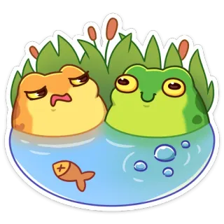 🥴 grenouilles, étang, dessin animé, mignon, animaux, poissons, nature whatsapp sticker