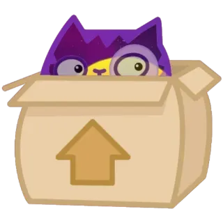 📦 고양이, 상자, 스티커, 동물, 귀여운, 보라색, 만화 telegram sticker