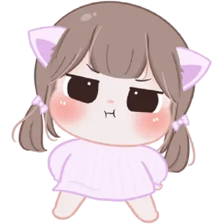 😠 Cartoon, Schattig, Meisje, Anime, Sticker, Kattenoren telegram sticker
