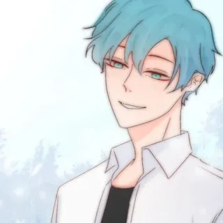 🎧 Anime, Retrato, Masculino, Desenho animado, Cabelo azul, Personagem, Sorrindo whatsapp sticker