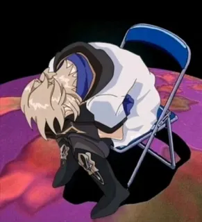 😭 anime, sad, sitting, chair, albedo, genshin impact telegram sticker