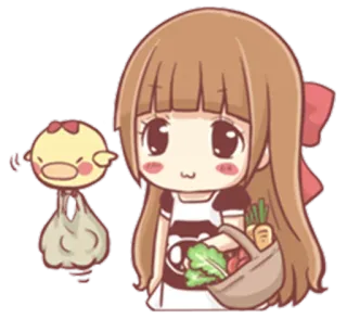 🛍 만화, 귀여운, 여자, 채소, 음식, 애니메이션 telegram sticker