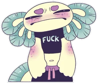 😑 FUCK ajolote, lindo, sticker, ofensivo, sarcástico, dibujo animado, animal, meme telegram sticker