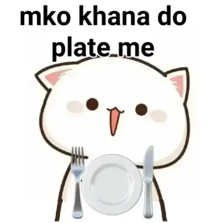 🏵 mko khana do plate me cat, food, plate, eating telegram sticker