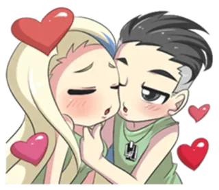 ❤ ความรัก, คู่รัก, จูบ, การ์ตูน, ความรัก, หัวใจ, ความรักใคร่, ภาพประกอบ telegram sticker